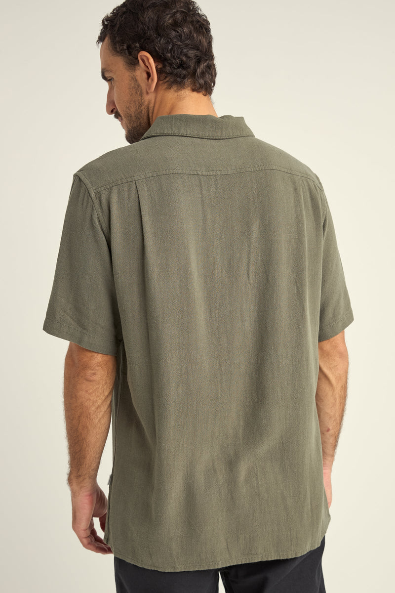 Textured Linen Ss Shirt Olive