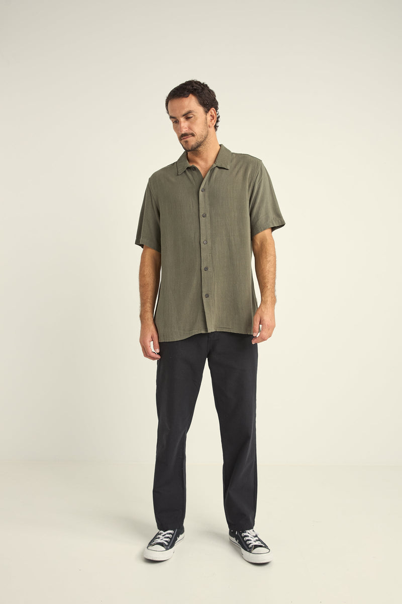 Textured Linen Ss Shirt Olive