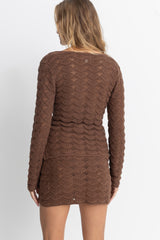 Venice Knit Long Sleeve Tie Front Top Chocolate