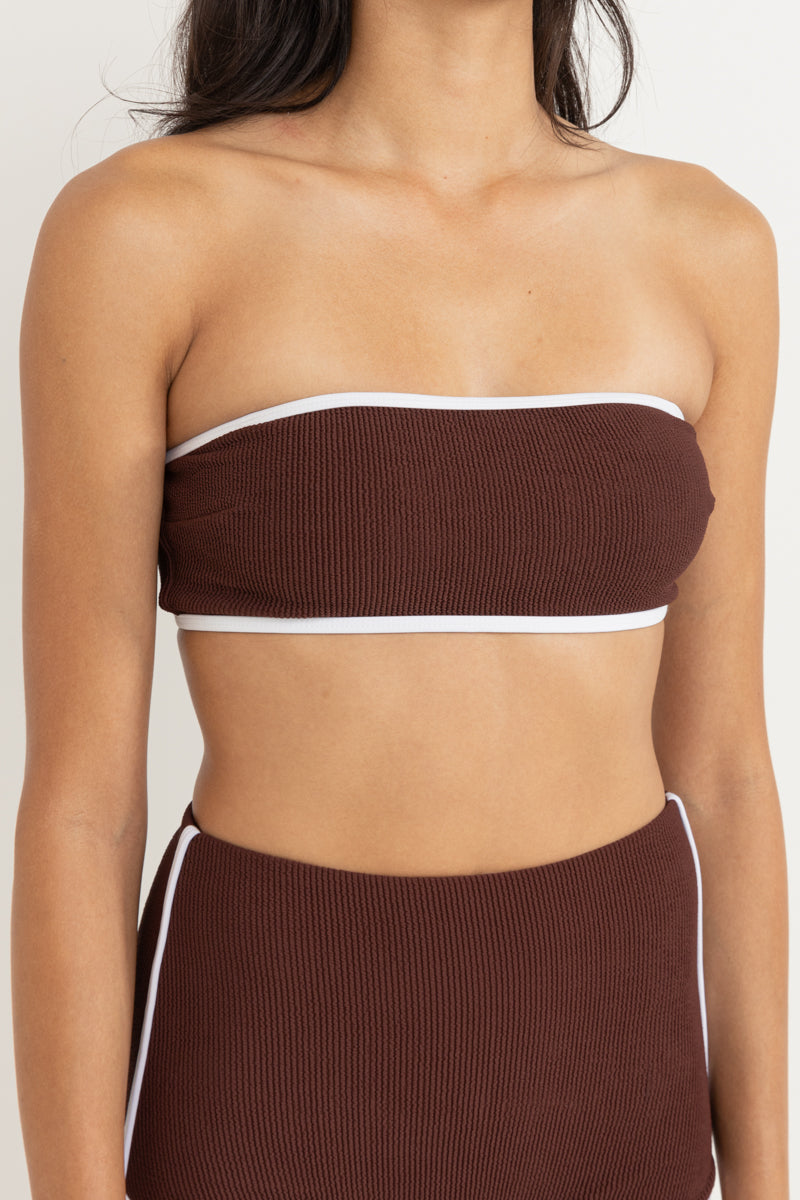 Essential Rib Contrast Bandeau Top Cafe