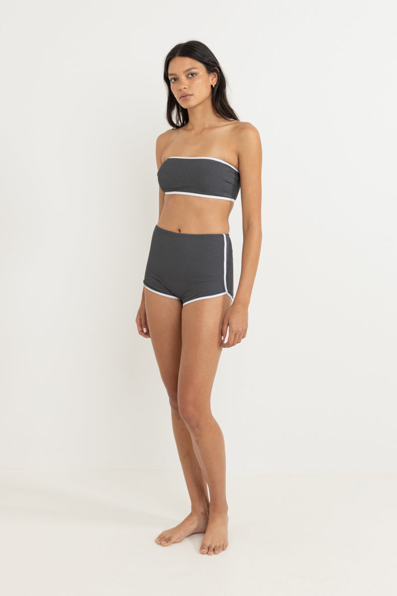 Essential Rib Contrast Bandeau Top Graphite