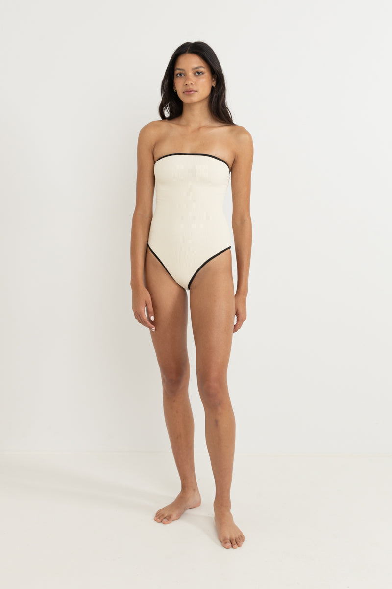 Essential Rib Contrast One Piece Creme