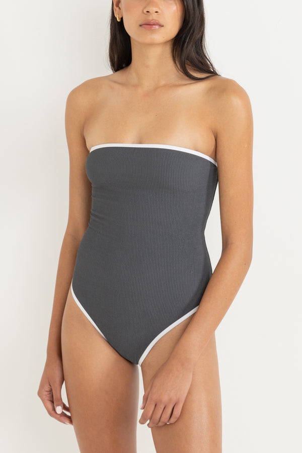 Essential Rib Contrast One Piece Graphite