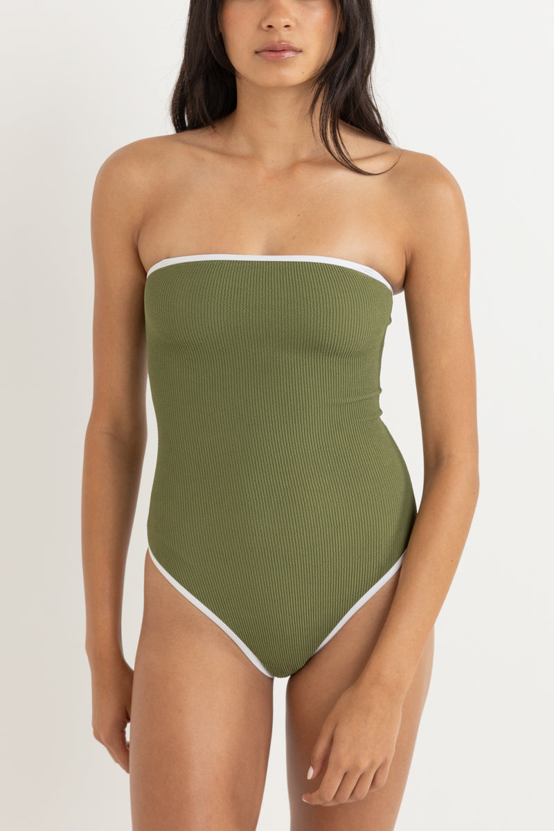 Essential Rib Contrast One Piece Olive