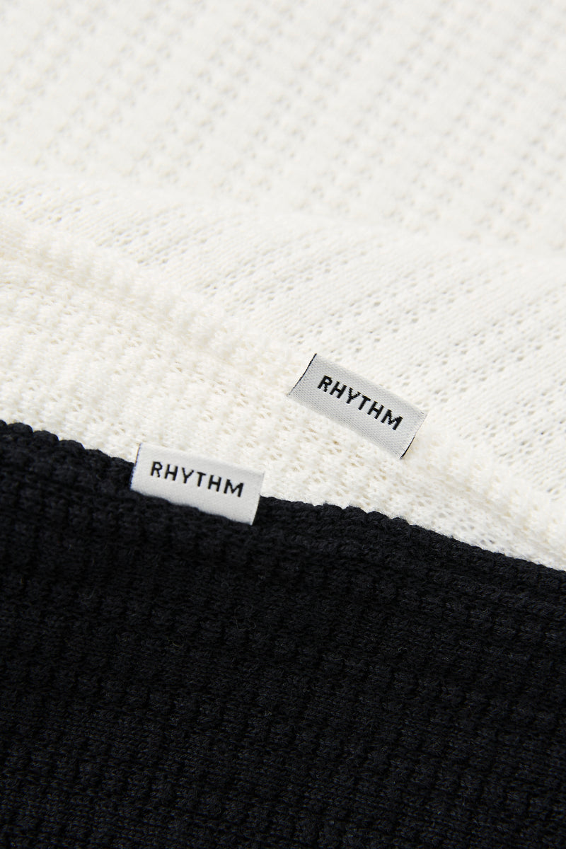 Textured Knit Johnny Polo Black