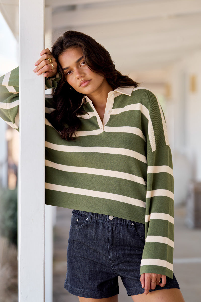 Rugby Polo Knit Sweater Olive