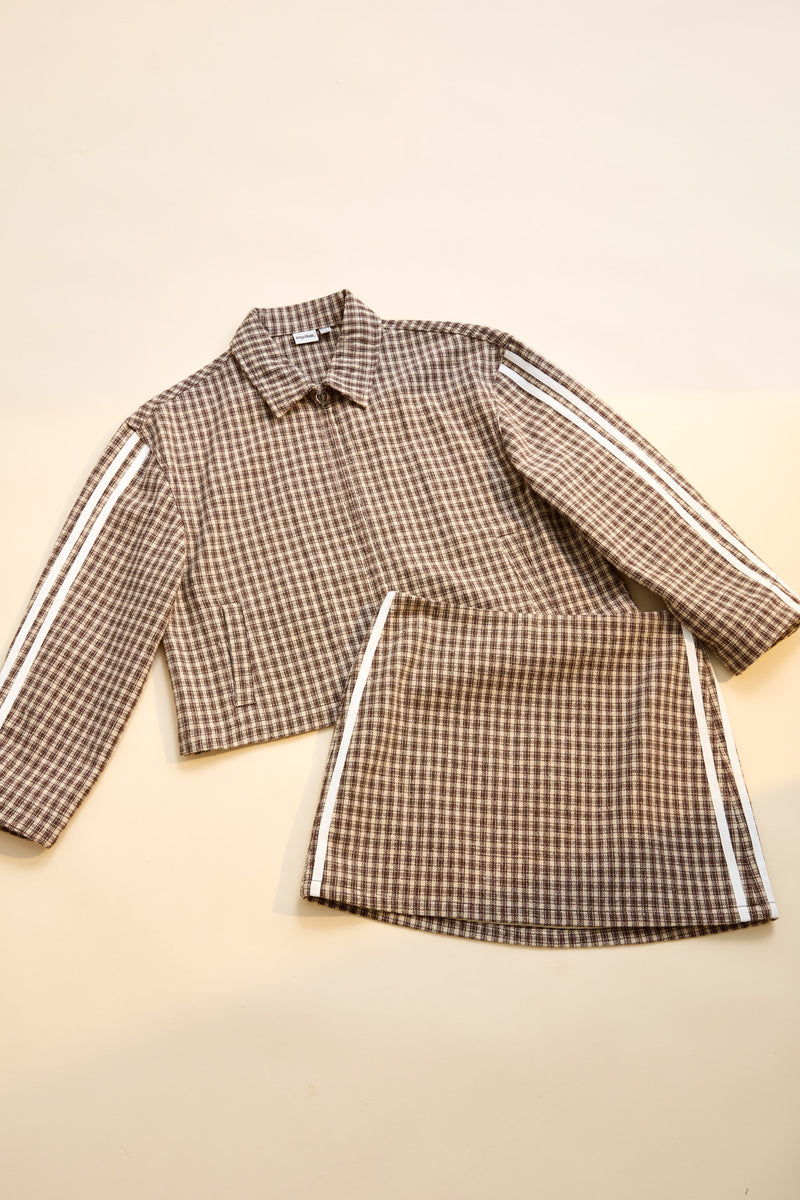 Milly Check Crop Jacket Brown