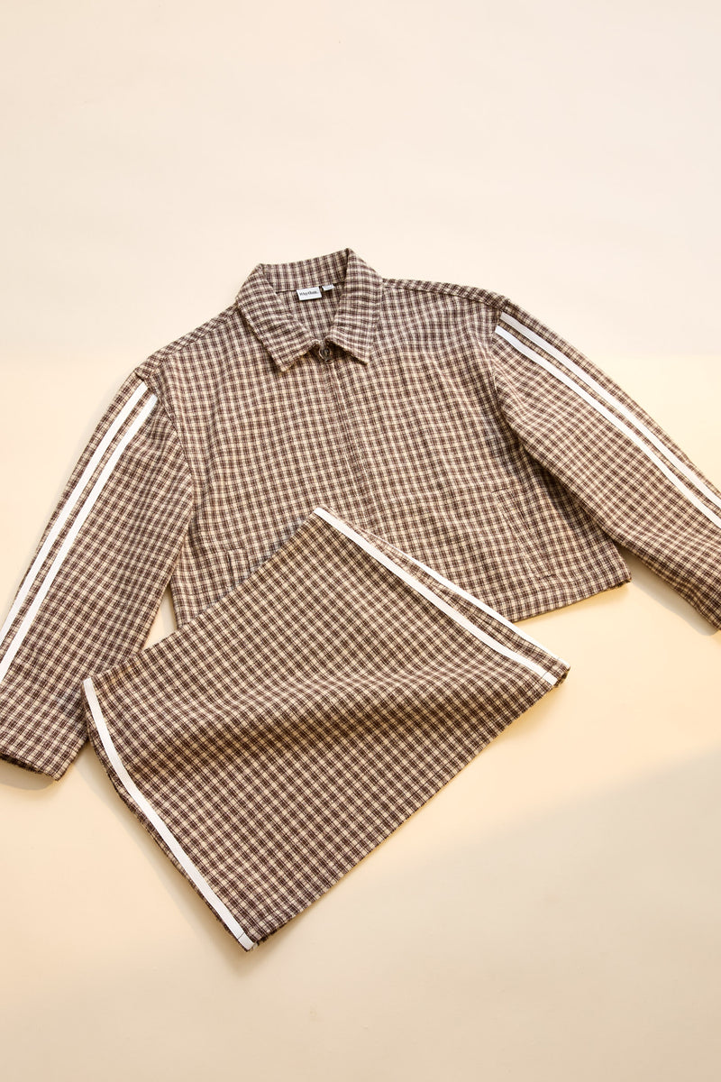 Milly Check Mini Skirt Brown