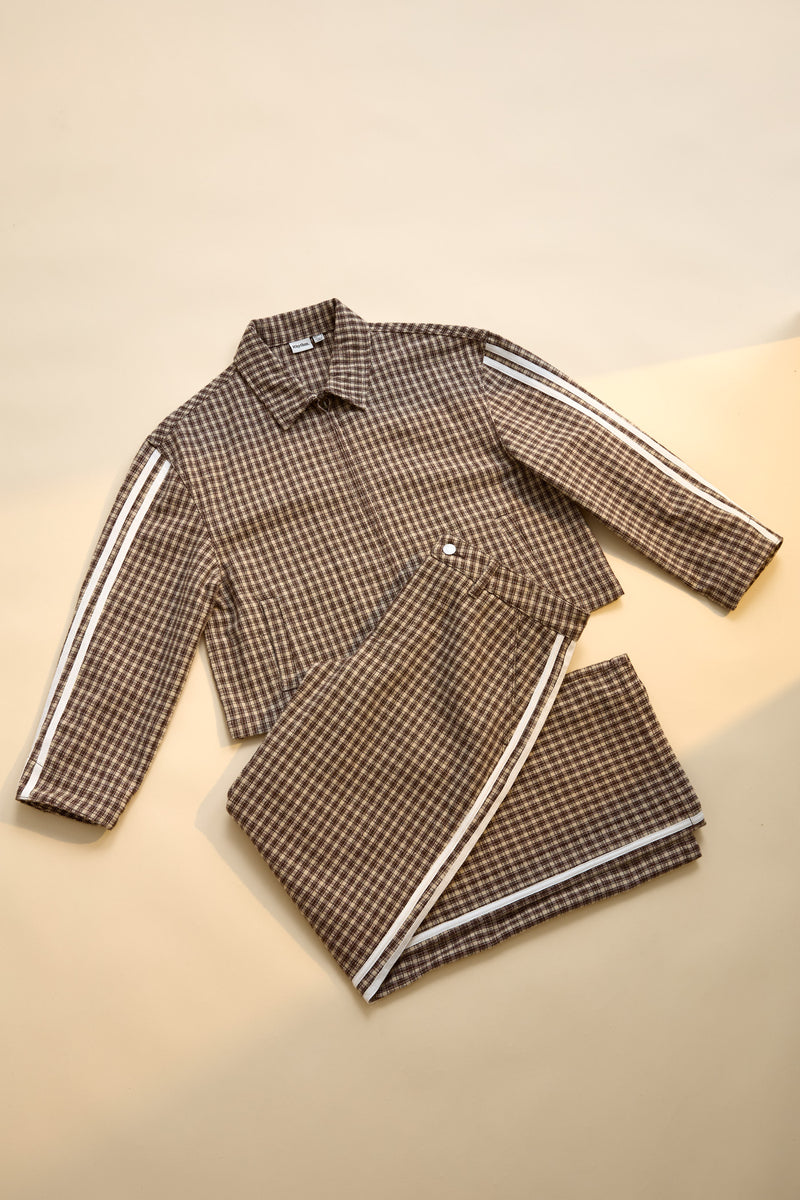 Milly Check Crop Jacket Brown