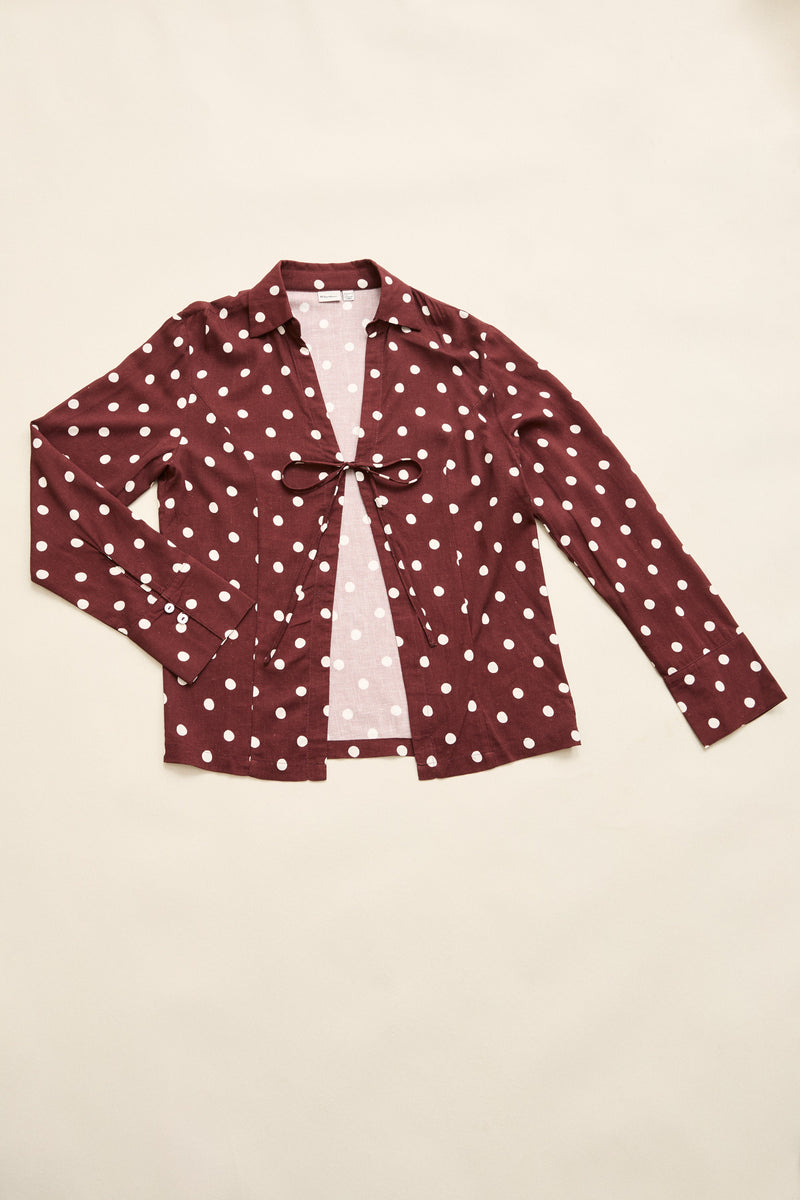 Polka Dot Tie Front Shirt  Cafe