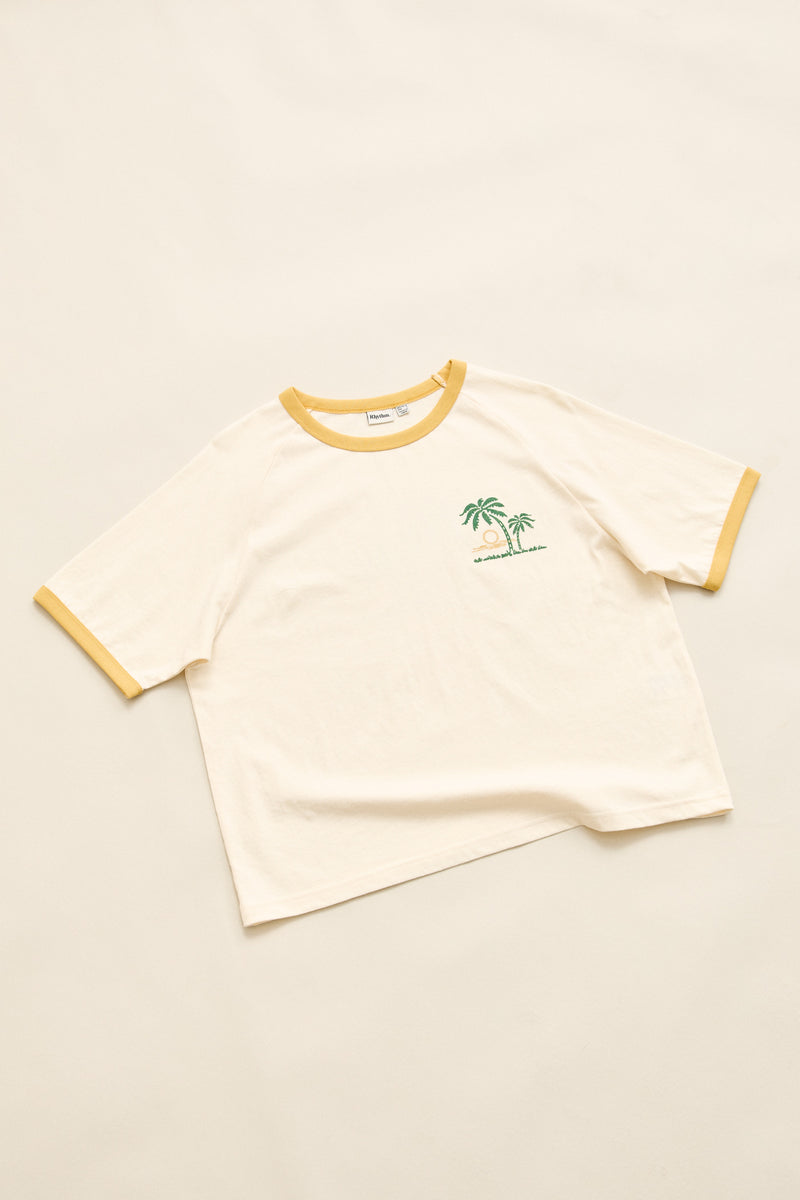 Sunset Palm Ringer Tee Cornsilk
