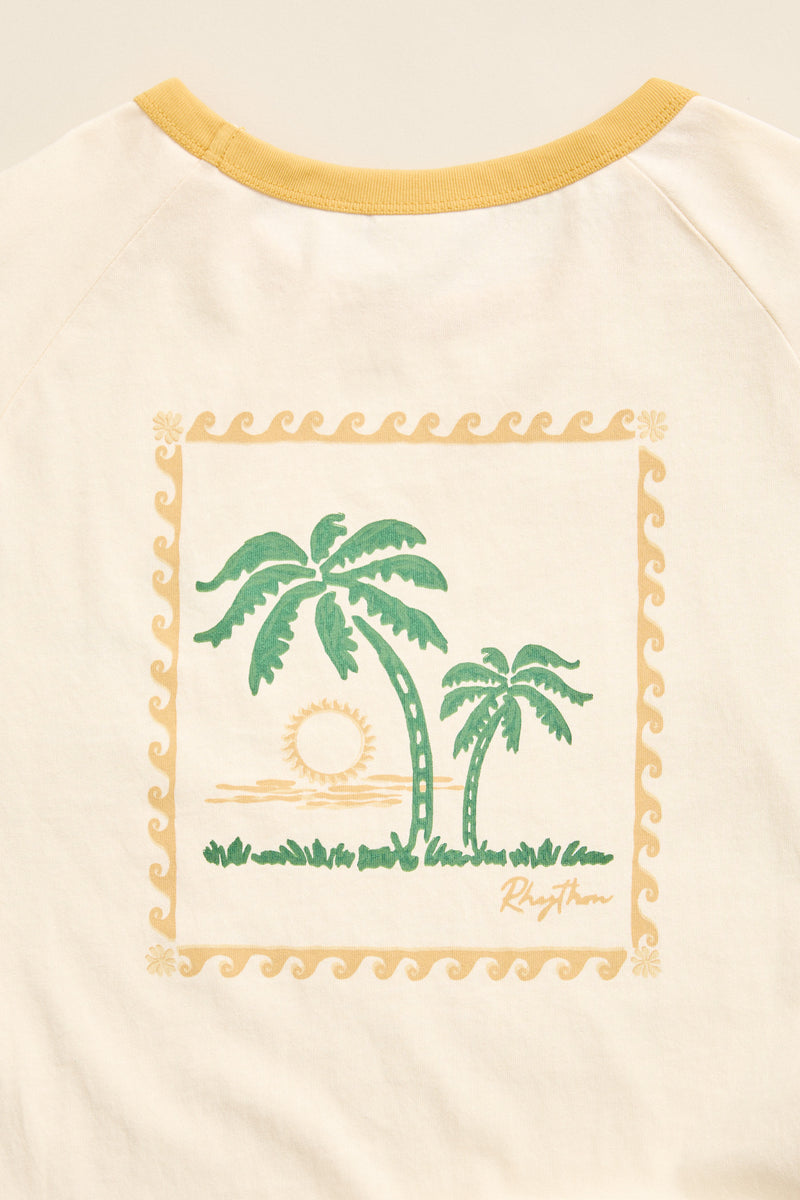 Sunset Palm Ringer Tee Cornsilk