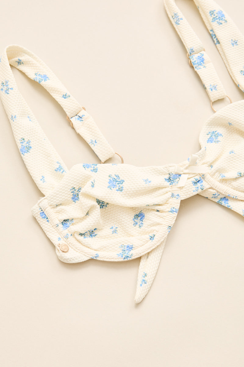 Dahlia Floral Underwire Balconette Top  Sky