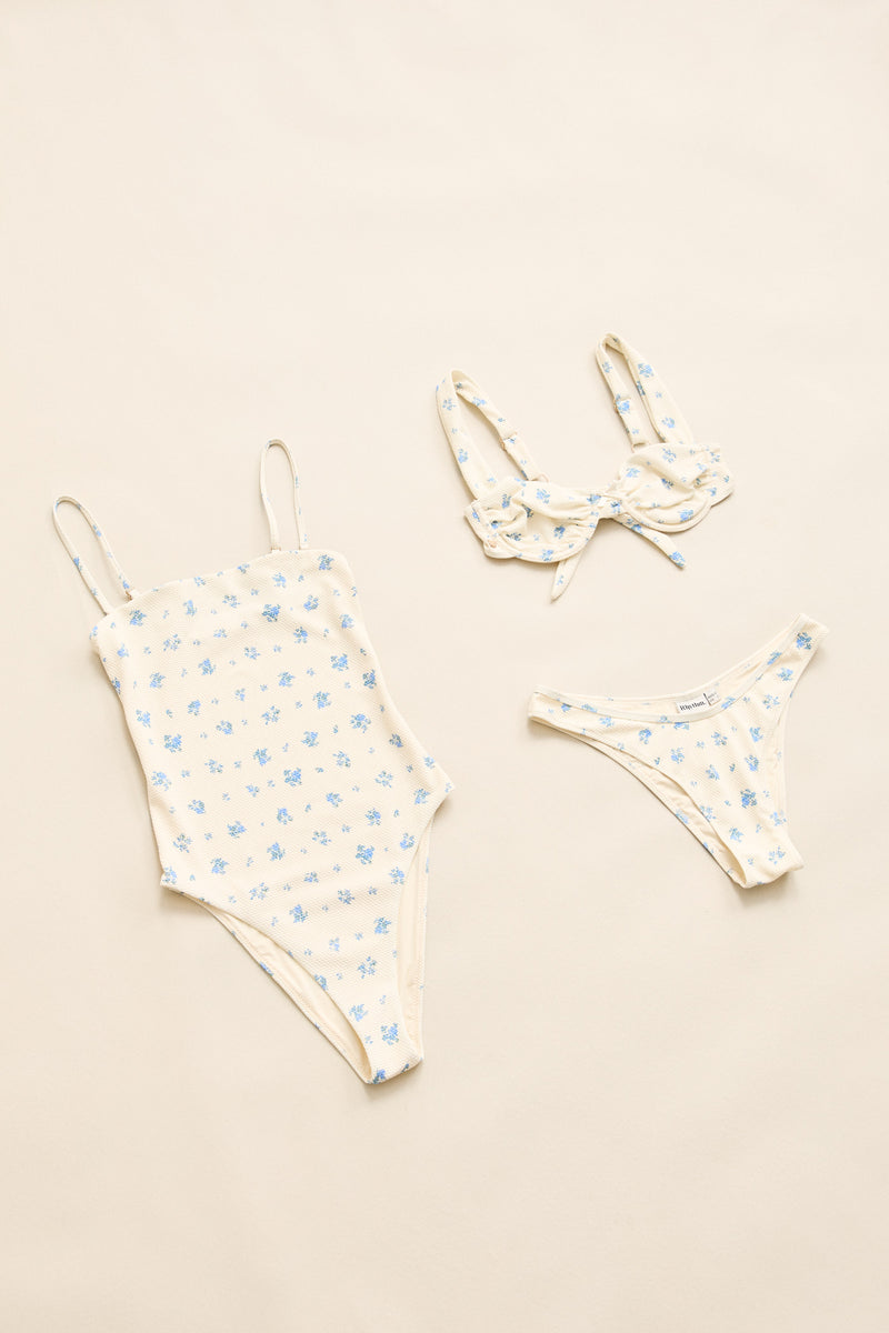 Dahlia Floral Scrunched Side One Piece Sky