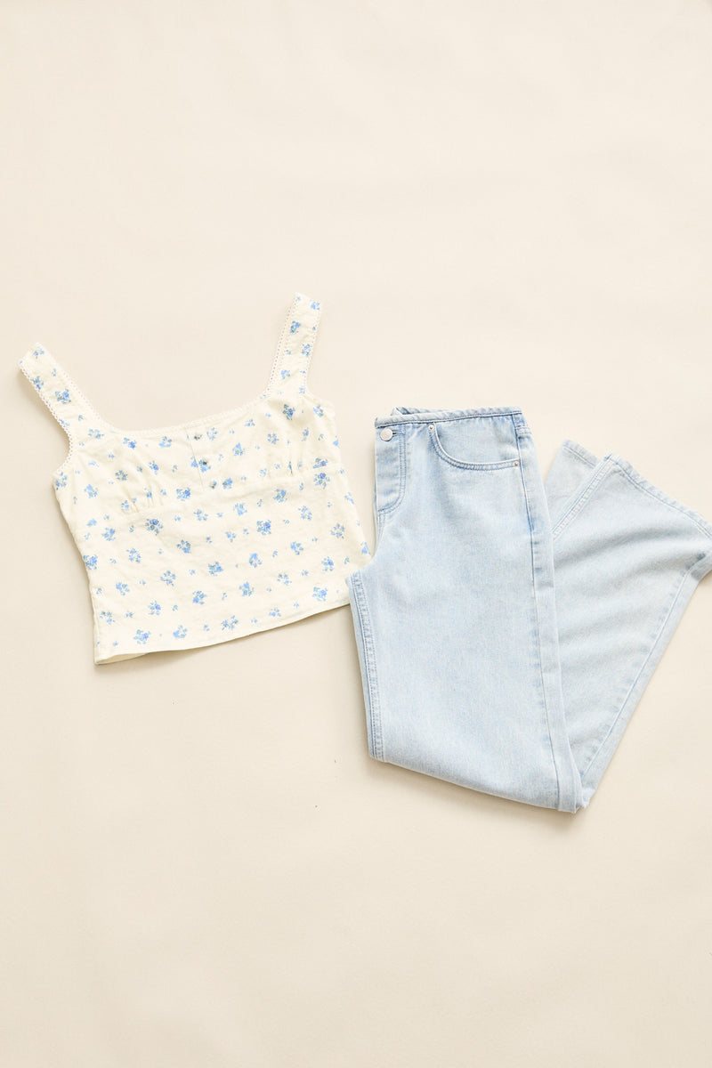 Dahlia Button Down Top  Sky
