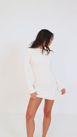 Charlize Long Sleeve Knit Mini Dress Ivory