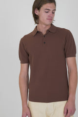 Textured Knit Ss Polo Brown
