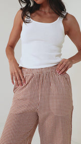 Lola Check Wide Leg Pant Clay
