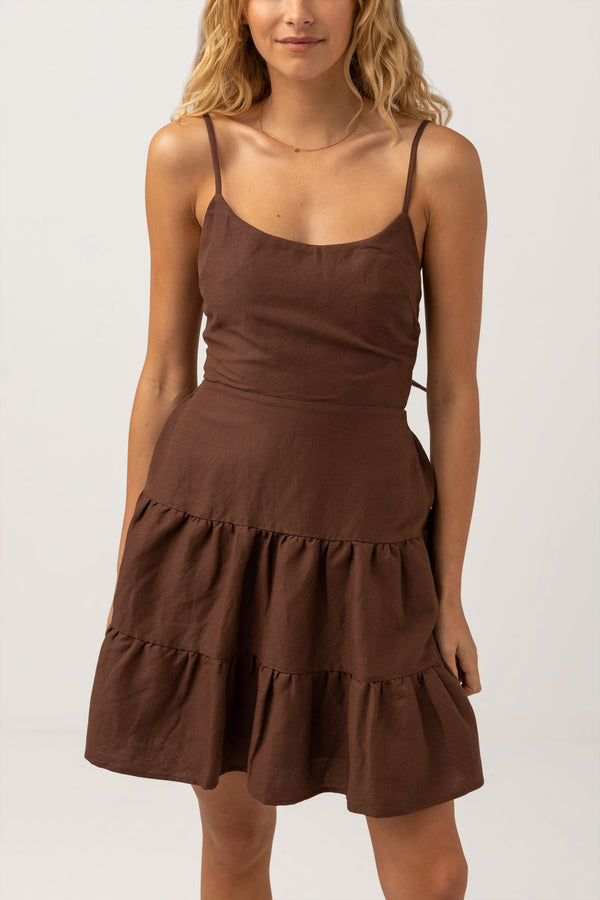 Meadow Tie Back Mini Dress Chocolate