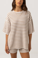 Corsica Knit Oversized Tee Oatmarle Stripe