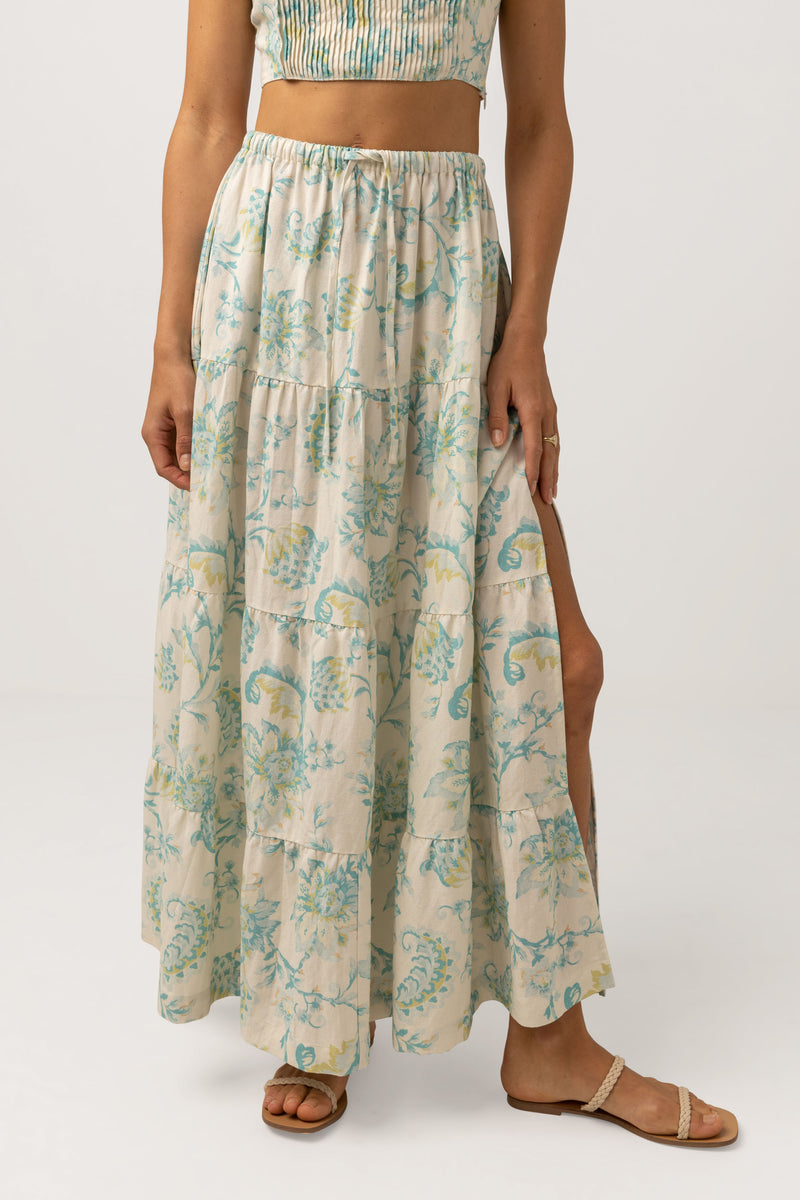 Cairo Tiered Maxi Skirt Blue