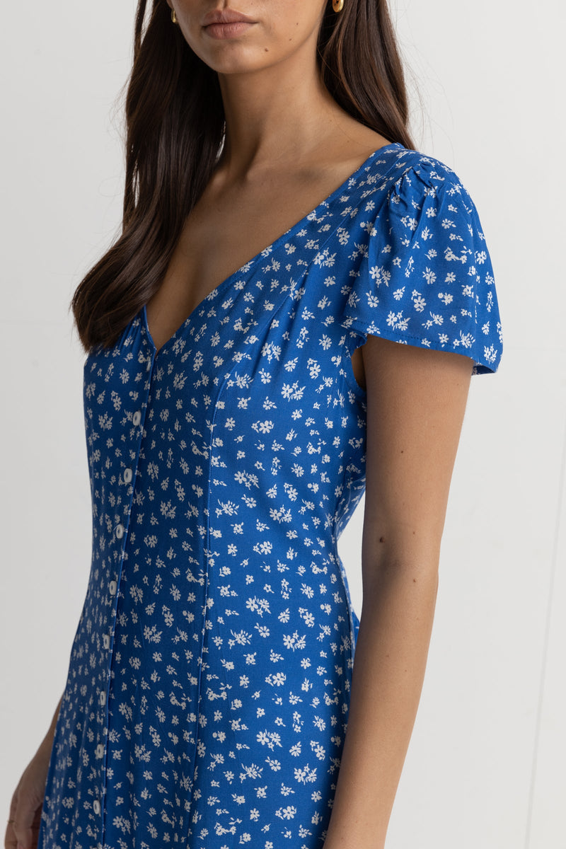 Elodie Floral Cap Sleeve Midi Dress Blue
