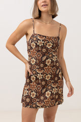 Cantabria Floral Bias Mini Dress Brown