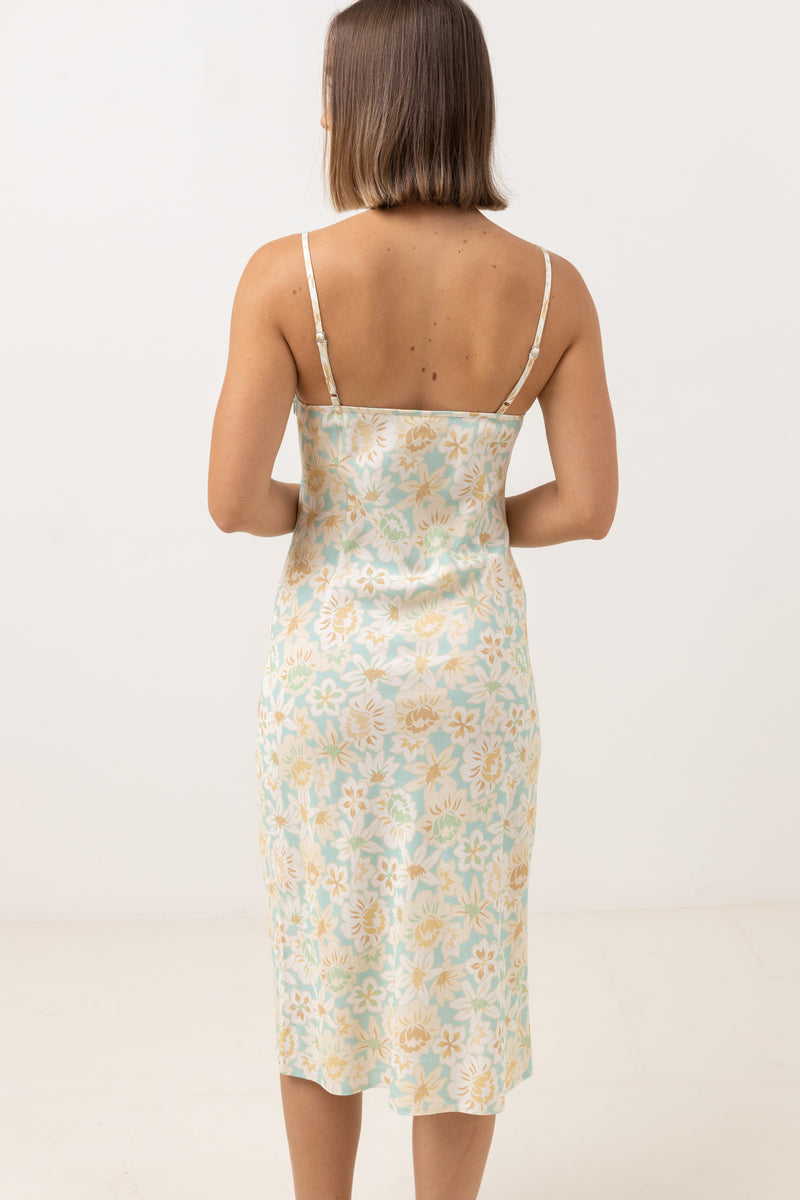 Paloma Floral Slip Midi Dress Aqua Haze