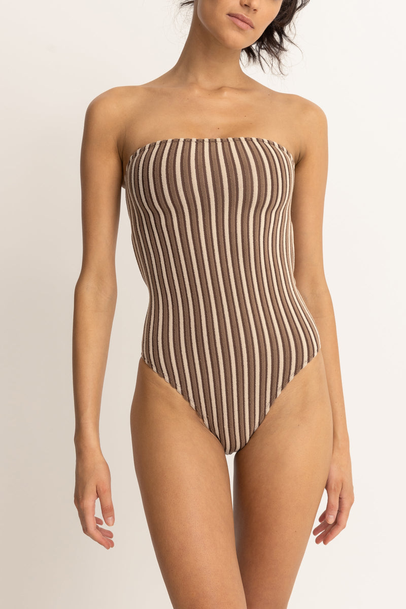 Terry Sands Stripe Strapless One Piece Cocoa