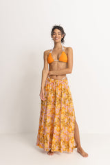 Mahana Floral Tiered Maxi Skirt Yellow