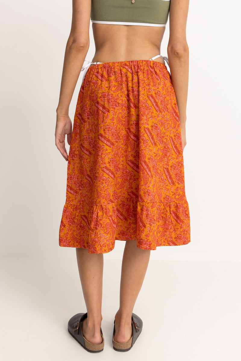 Adia Paisley Tiered Midi Skirt Orange