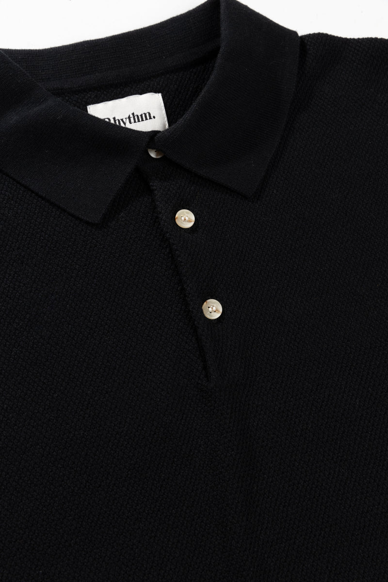 Textured Knit Ss Polo Black