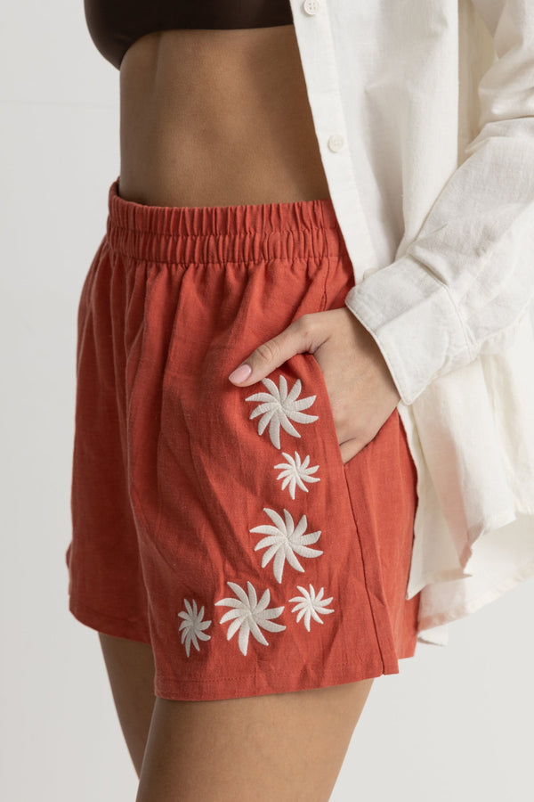 Flora Embroidered Shorts Coral