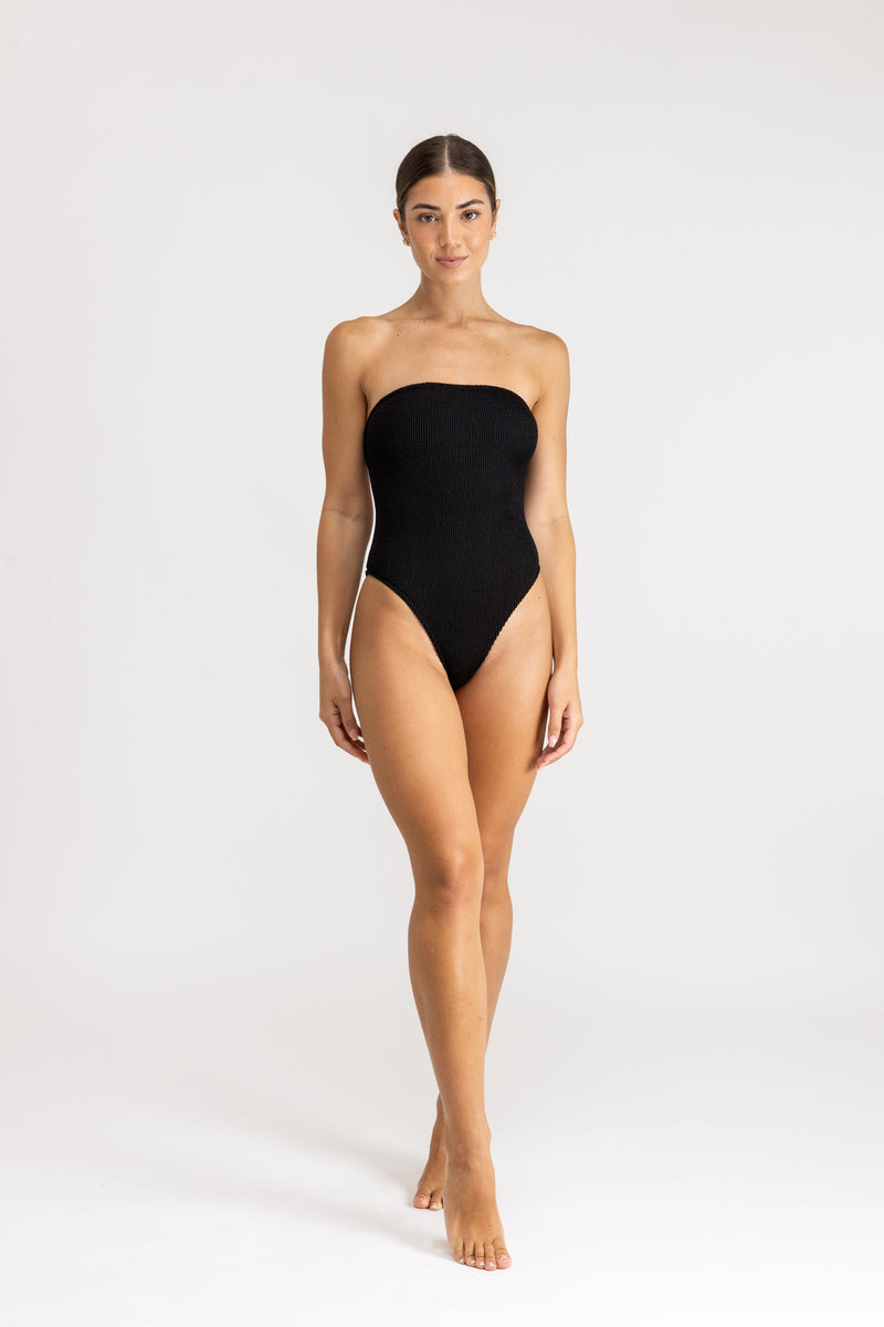 Wave Break Strapless One Piece Black