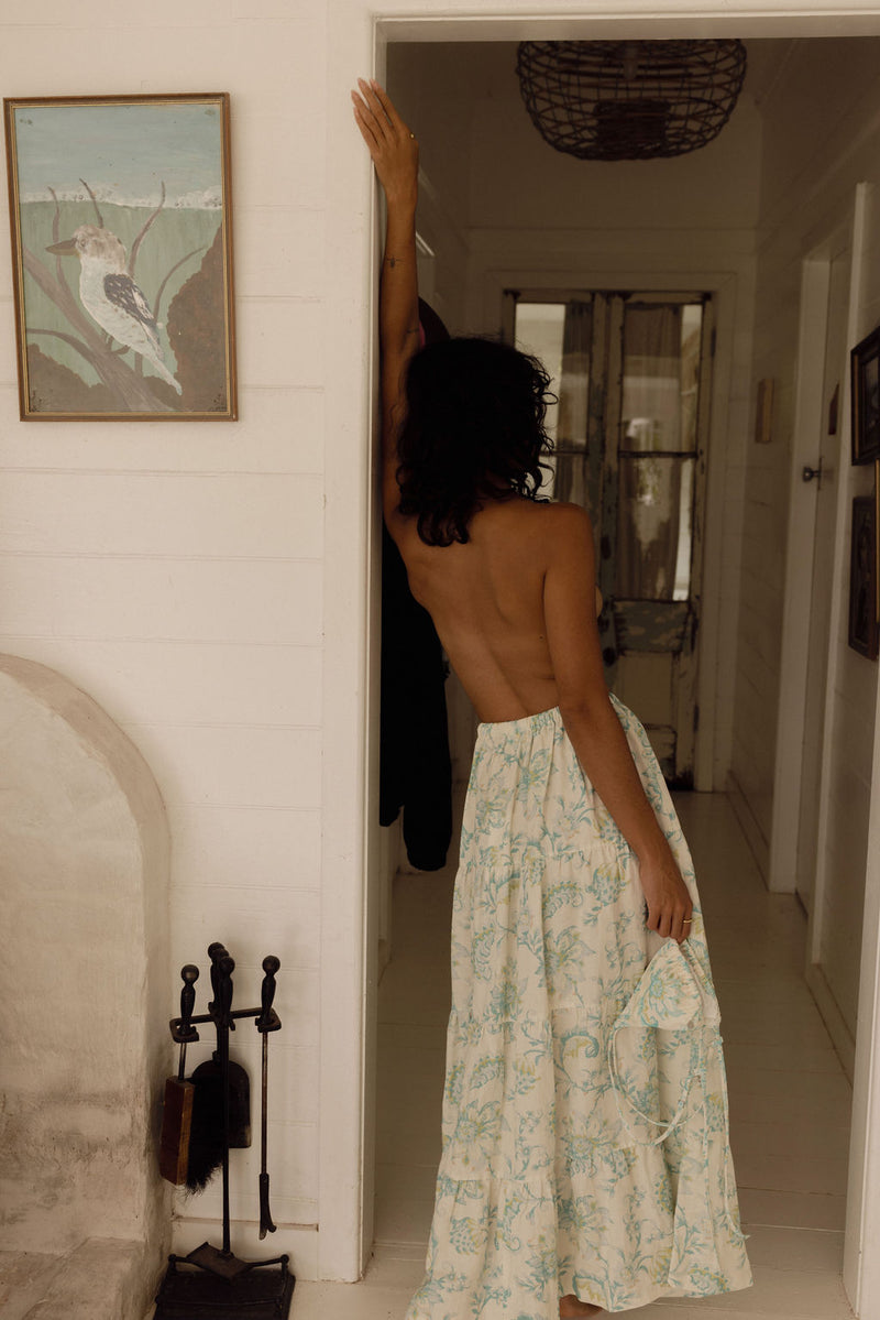 Cairo Tiered Maxi Skirt Blue