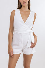 Tie Front Playsuit White