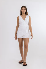 Tie Front Playsuit White