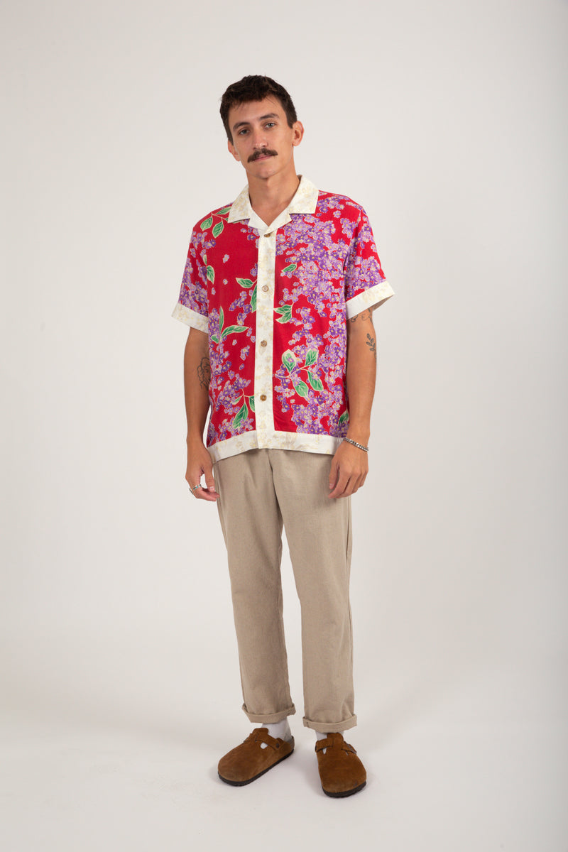 Isle Floral Cuban Ss Shirt Red