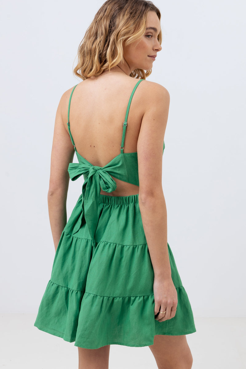 Meadow Tie Back Mini Dress Green