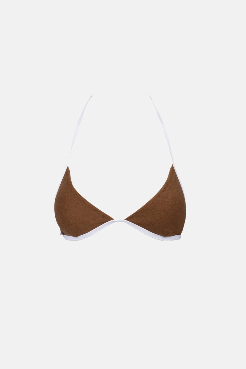 Terry Fixed Halter Tri Top Chocolate