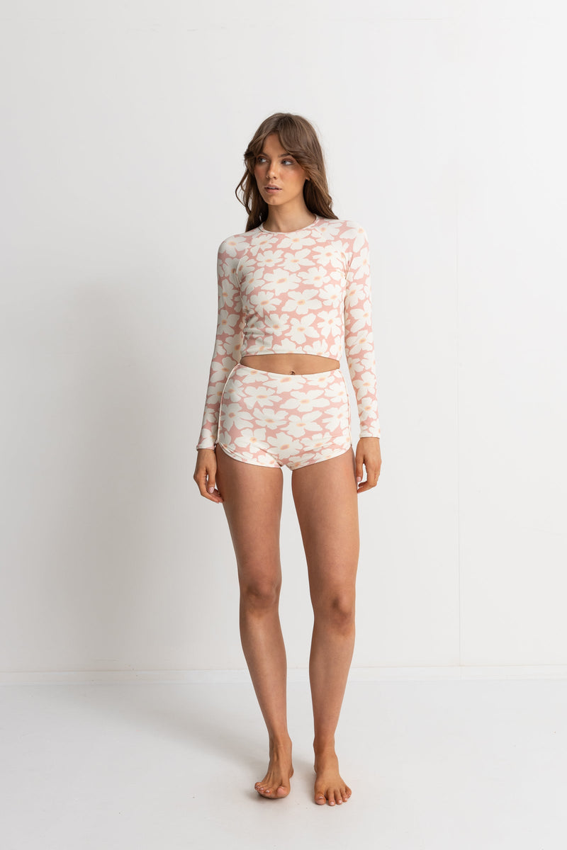 Mimi Floral Long Sleeve Surf Top Rose