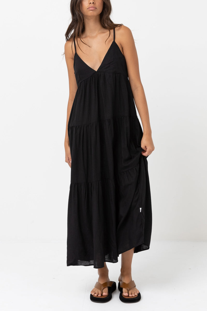 Classic Tiered Midi Dress Black