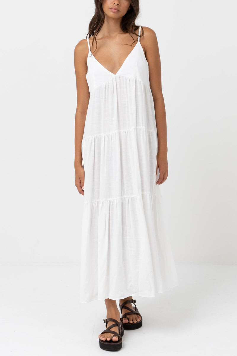 Classic Tiered Midi Dress White – Rhythm