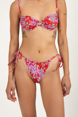 Isle Floral Gather Tie Side Hi Cut Pant Red