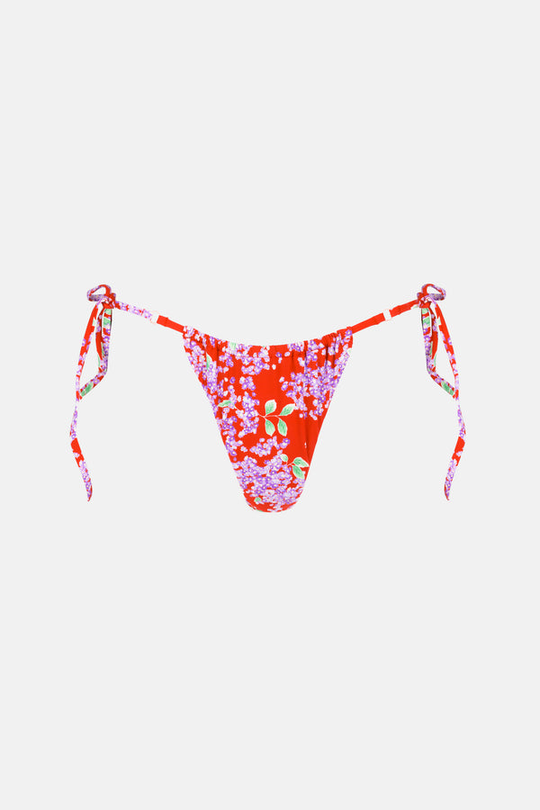 Isle Floral Gather Tie Side Hi Cut Pant Red